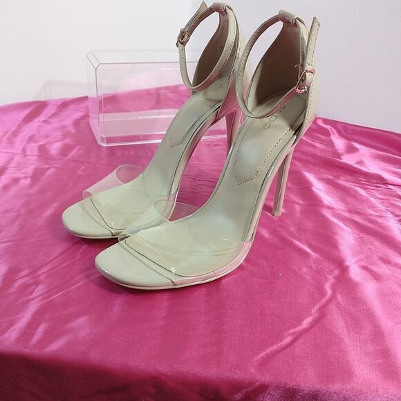 Aldo Beige SZ 7.5 Nude Faux Patent Strappy Dress Sandals 4" High Heels - Picture 9 of 9